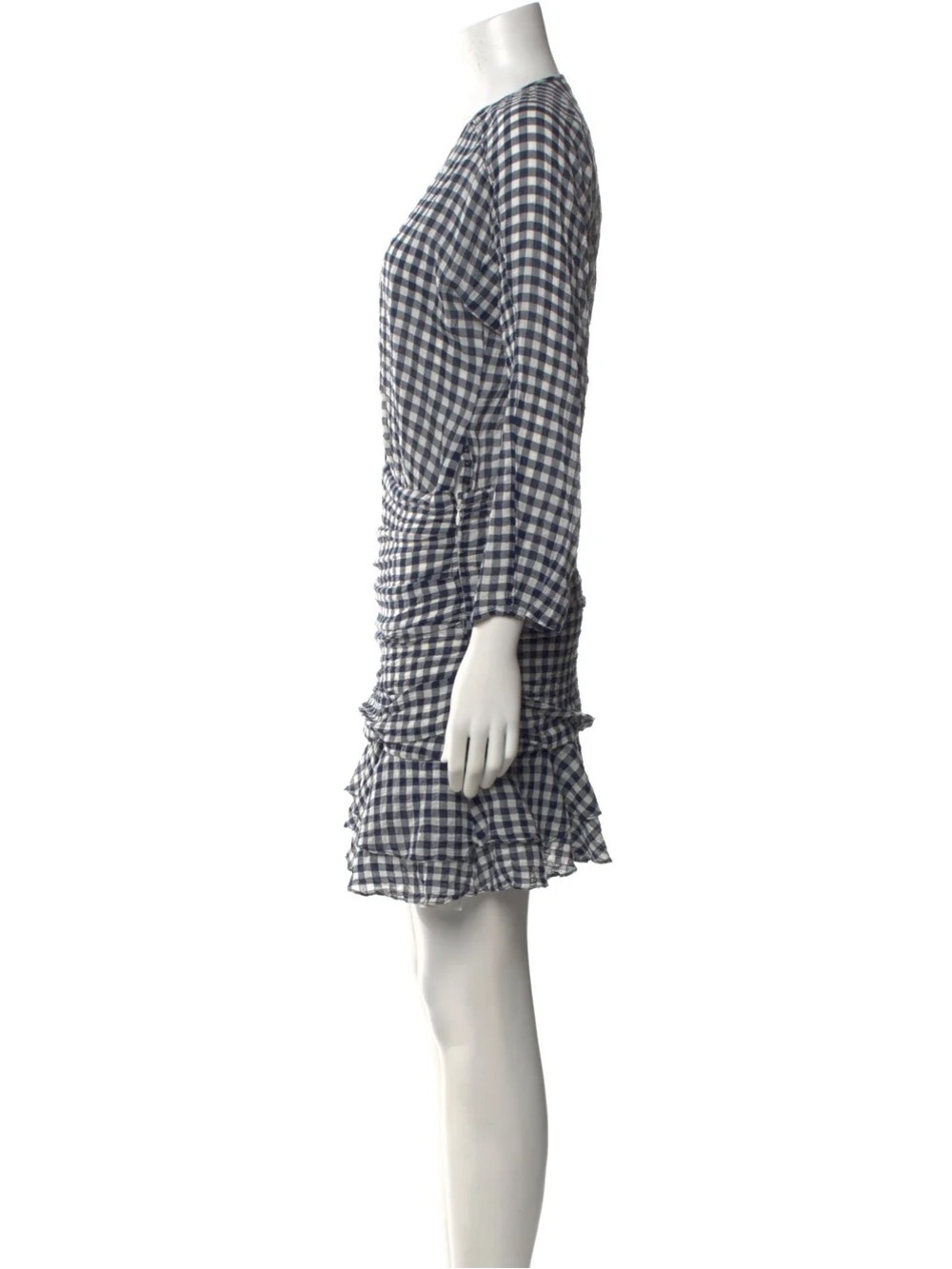 Veronica Beard Navy and White Gingham Ruffle Hem Dress - Picture 3 of 7